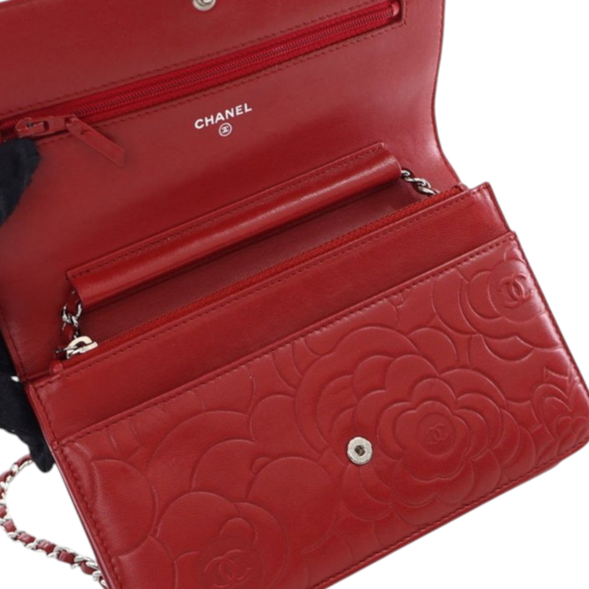 CC Embossed Lambskin Camellia Wallet On Chain - Image 8