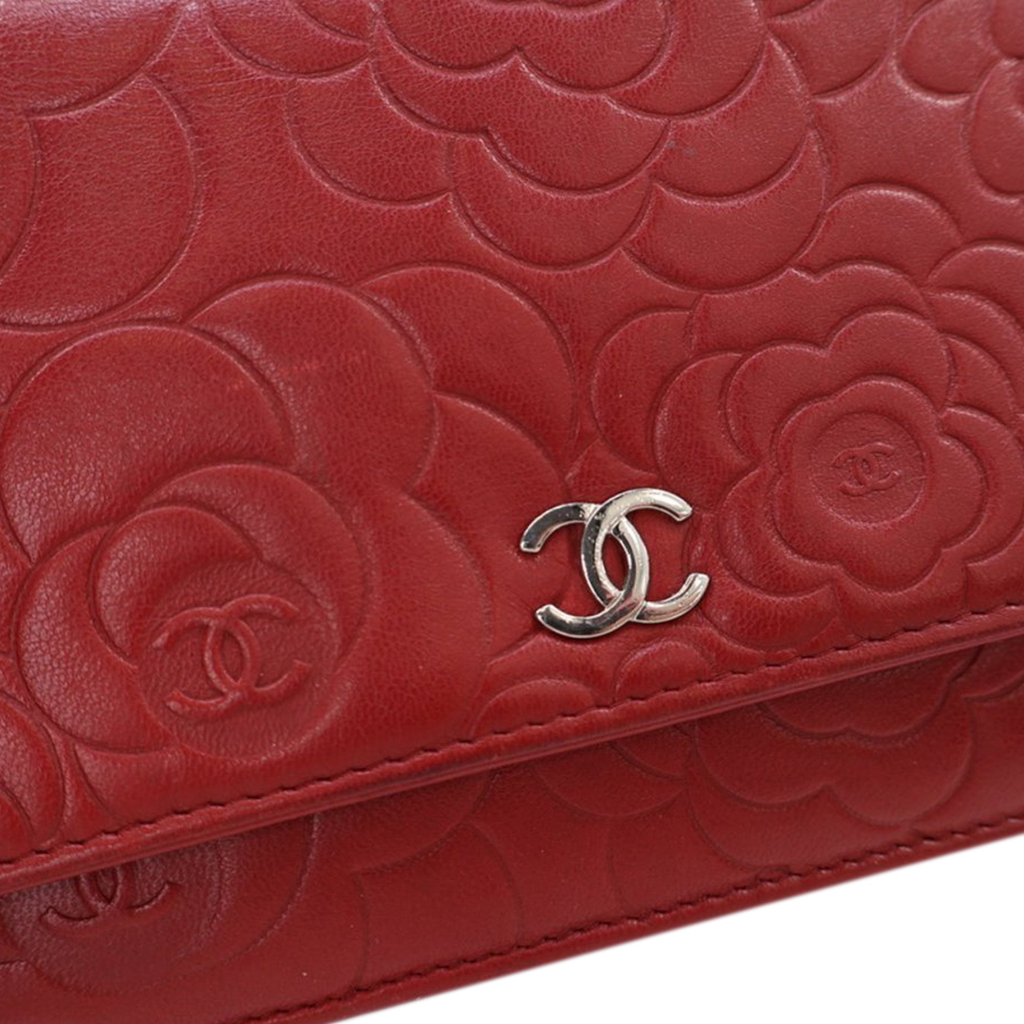 CC Embossed Lambskin Camellia Wallet On Chain - Image 9