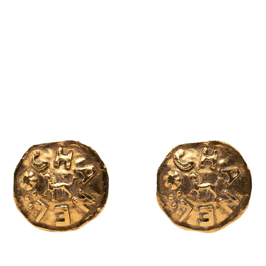 Gold Plated Logo and Lion Clip On Earrings - Image 1