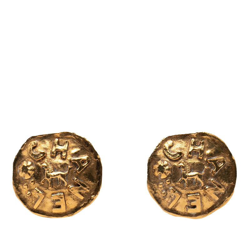 Gold Plated Logo and Lion Clip On Earrings