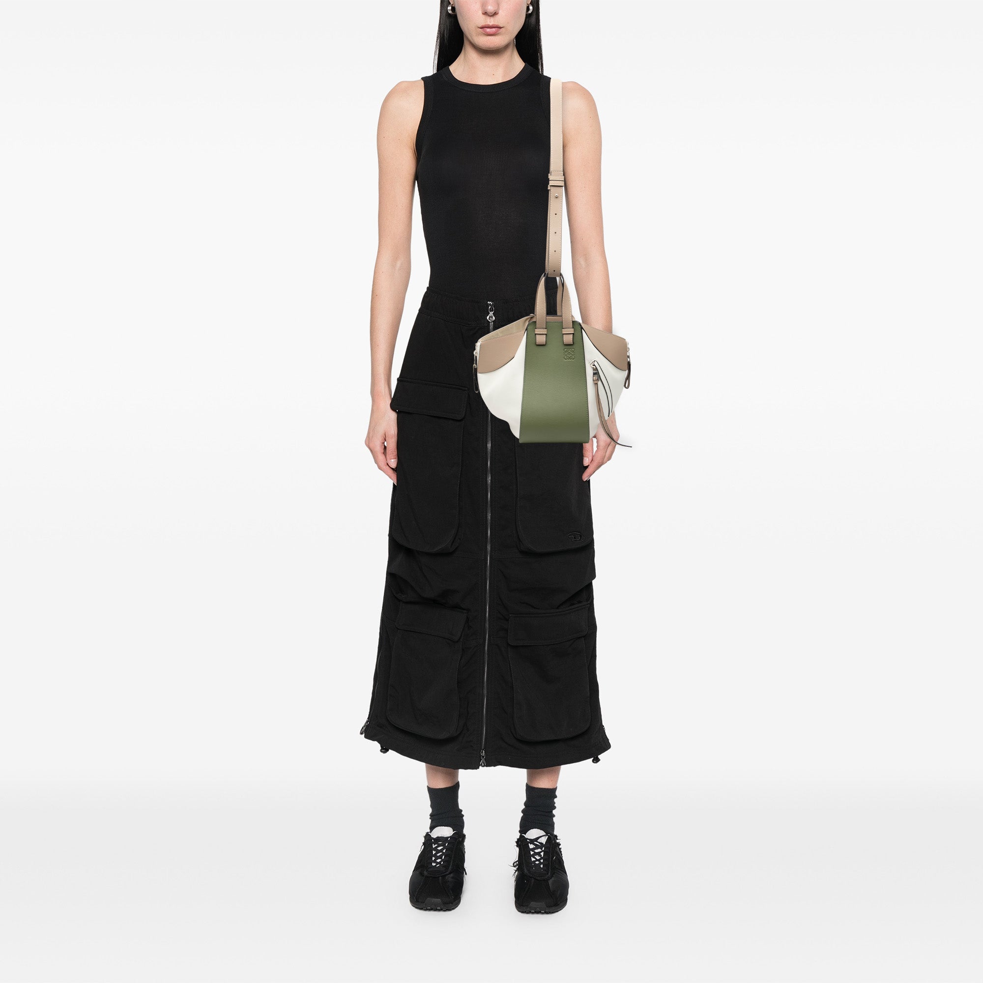 Small Tricolor Soft Grained Calfskin Hammock Bag - Image 7