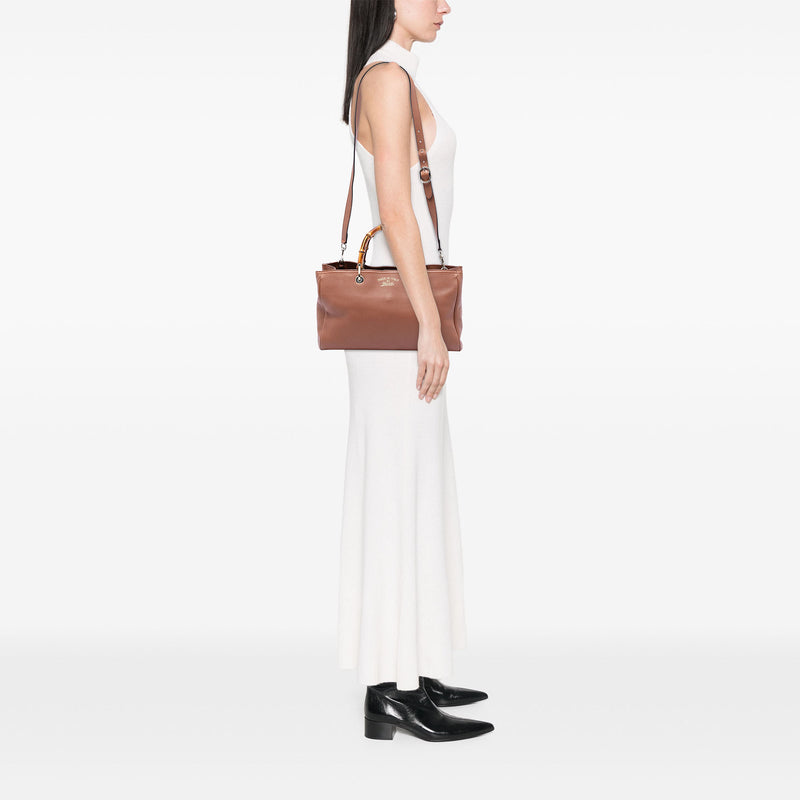 Medium Calfskin Bamboo Shopper Satchel - Image 7