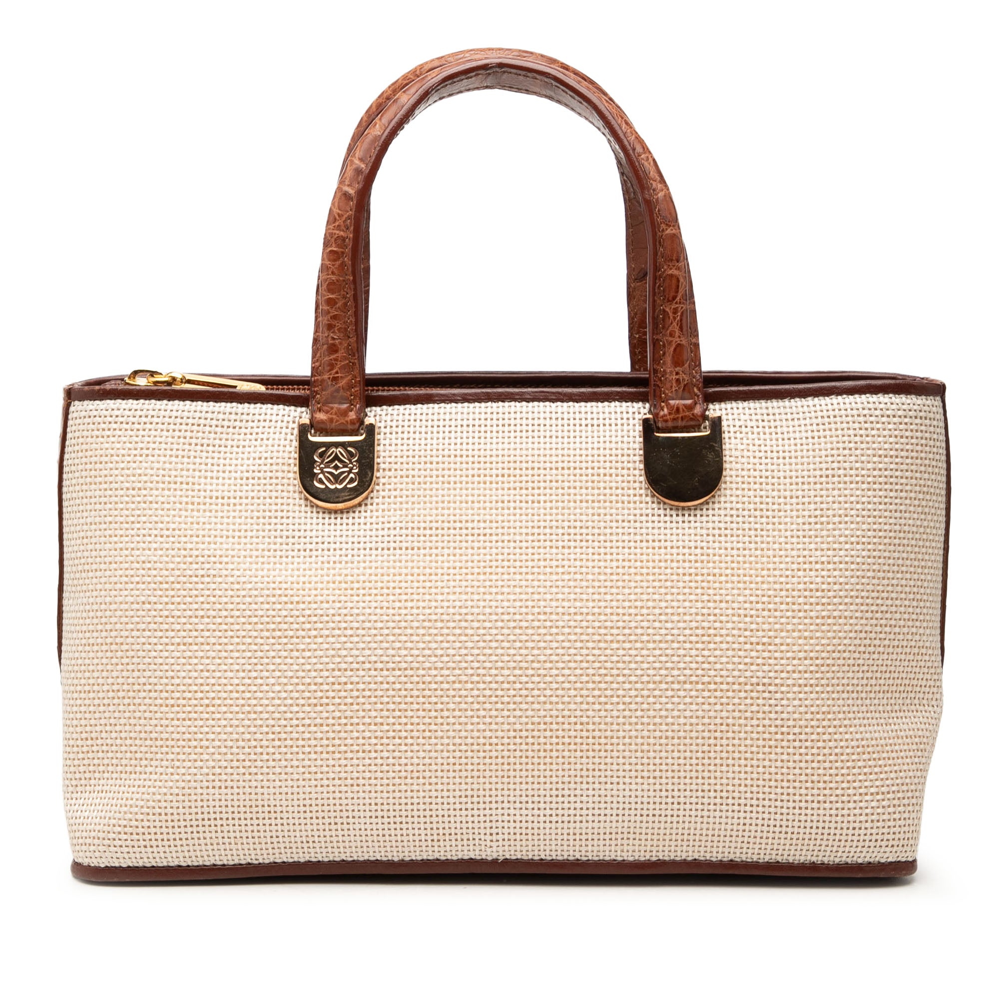 Croc Embossed Leather Trimmed Mesh Anagram Satchel - Image 1
