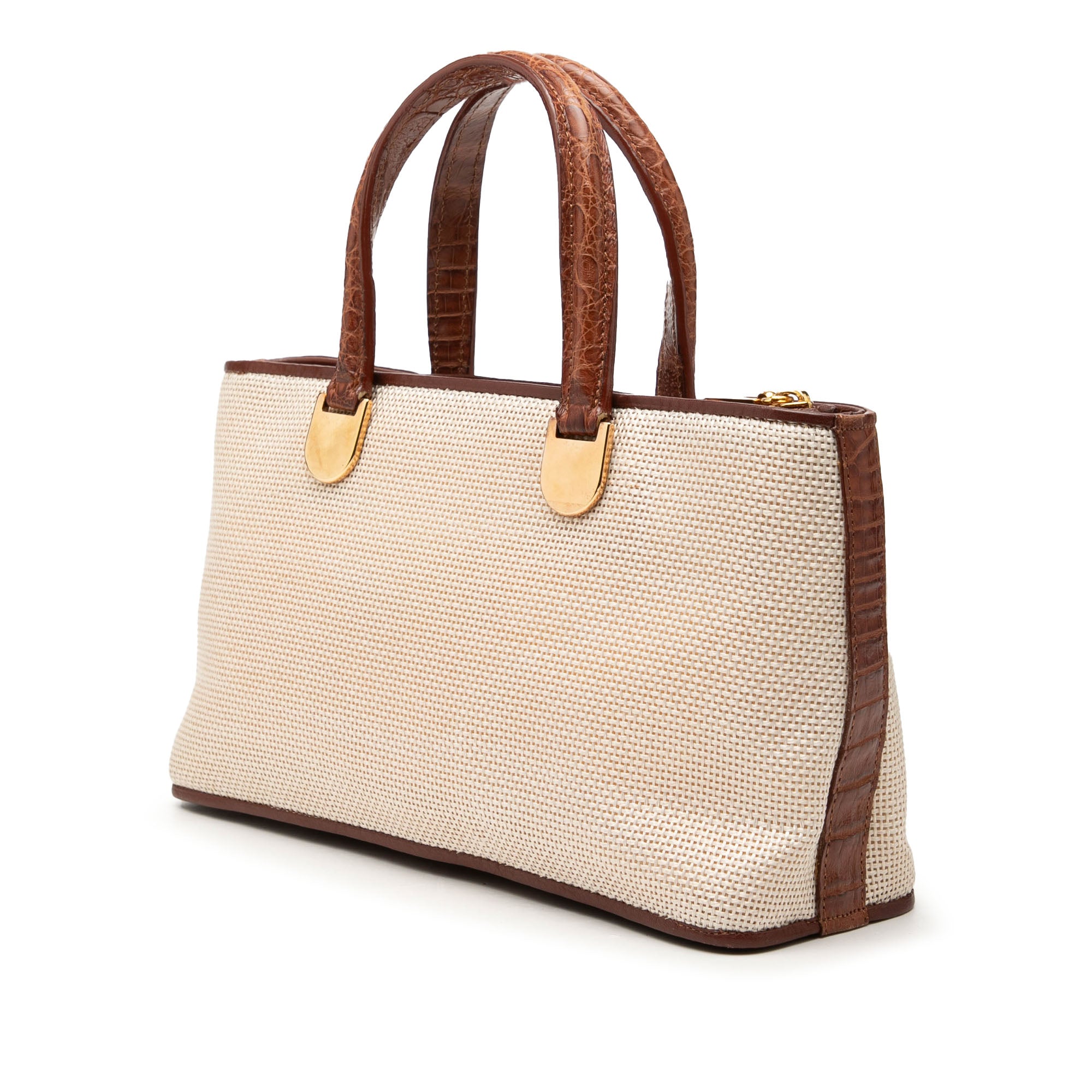 Croc Embossed Leather Trimmed Mesh Anagram Satchel - Image 2