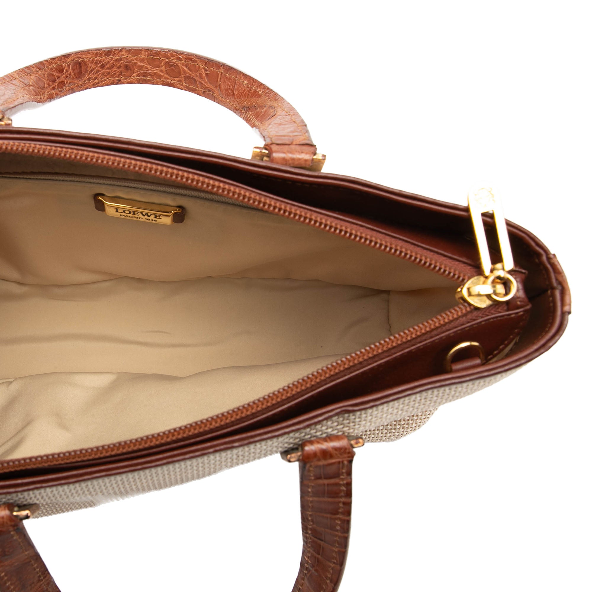 Croc Embossed Leather Trimmed Mesh Anagram Satchel - Image 4