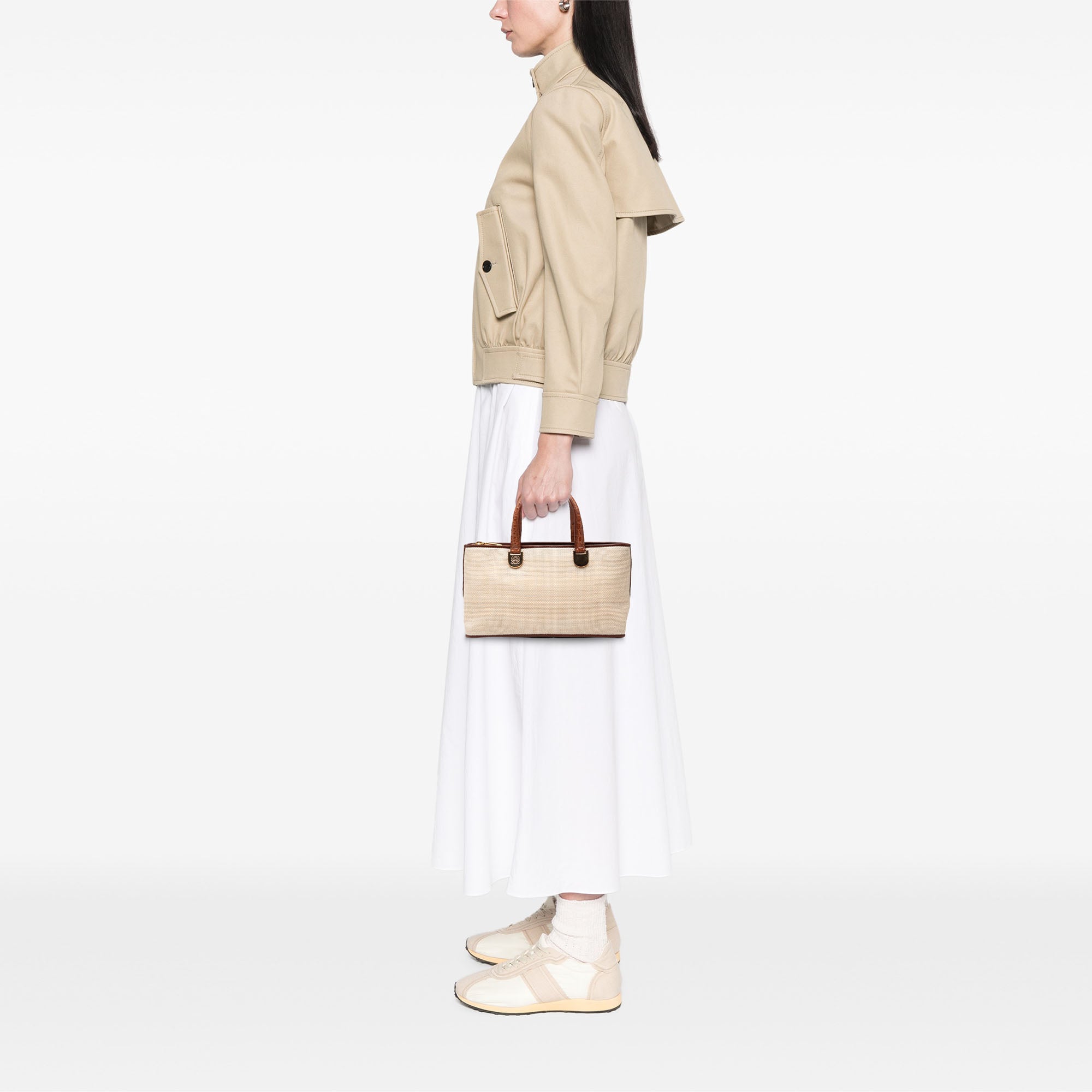Croc Embossed Leather Trimmed Mesh Anagram Satchel - Image 6