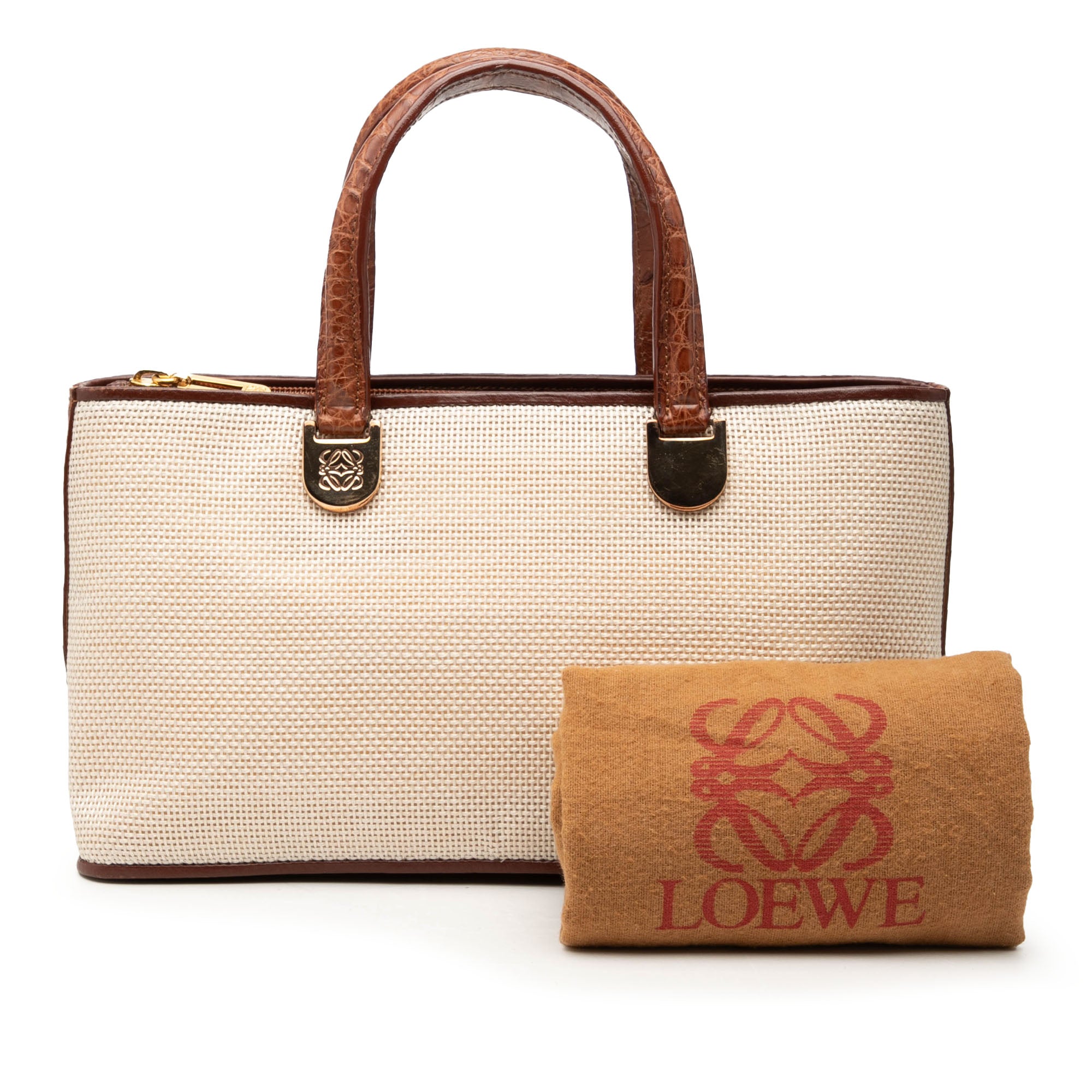 Croc Embossed Leather Trimmed Mesh Anagram Satchel - Image 7