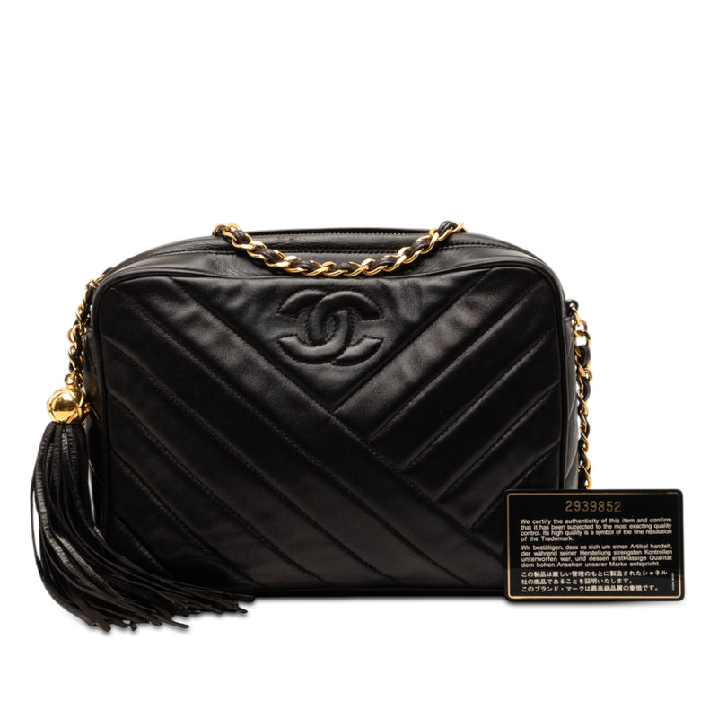 CC Diagonal Quilted Lambskin Tassel Camera Bag - Image 8