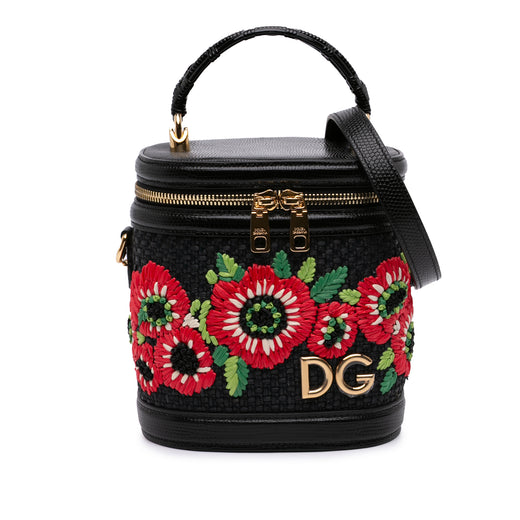 Floral Embroidered Raffia and Lizard Embossed Calfskin DG Girls Vanity Bag - Image 1