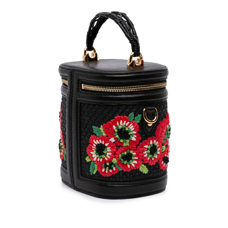 Floral Embroidered Raffia and Lizard Embossed Calfskin DG Girls Vanity Bag - Image 2