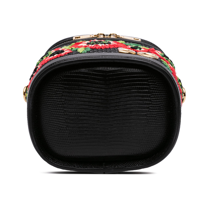 Floral Embroidered Raffia and Lizard Embossed Calfskin DG Girls Vanity Bag - Image 3