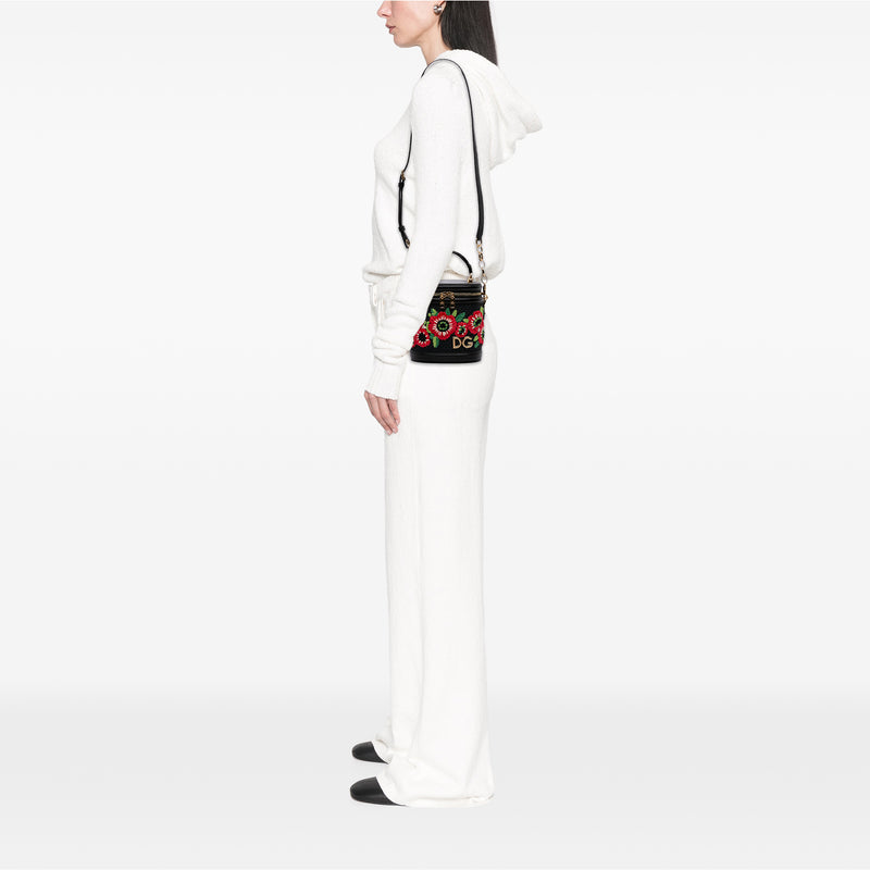 Floral Embroidered Raffia and Lizard Embossed Calfskin DG Girls Vanity Bag - Image 6