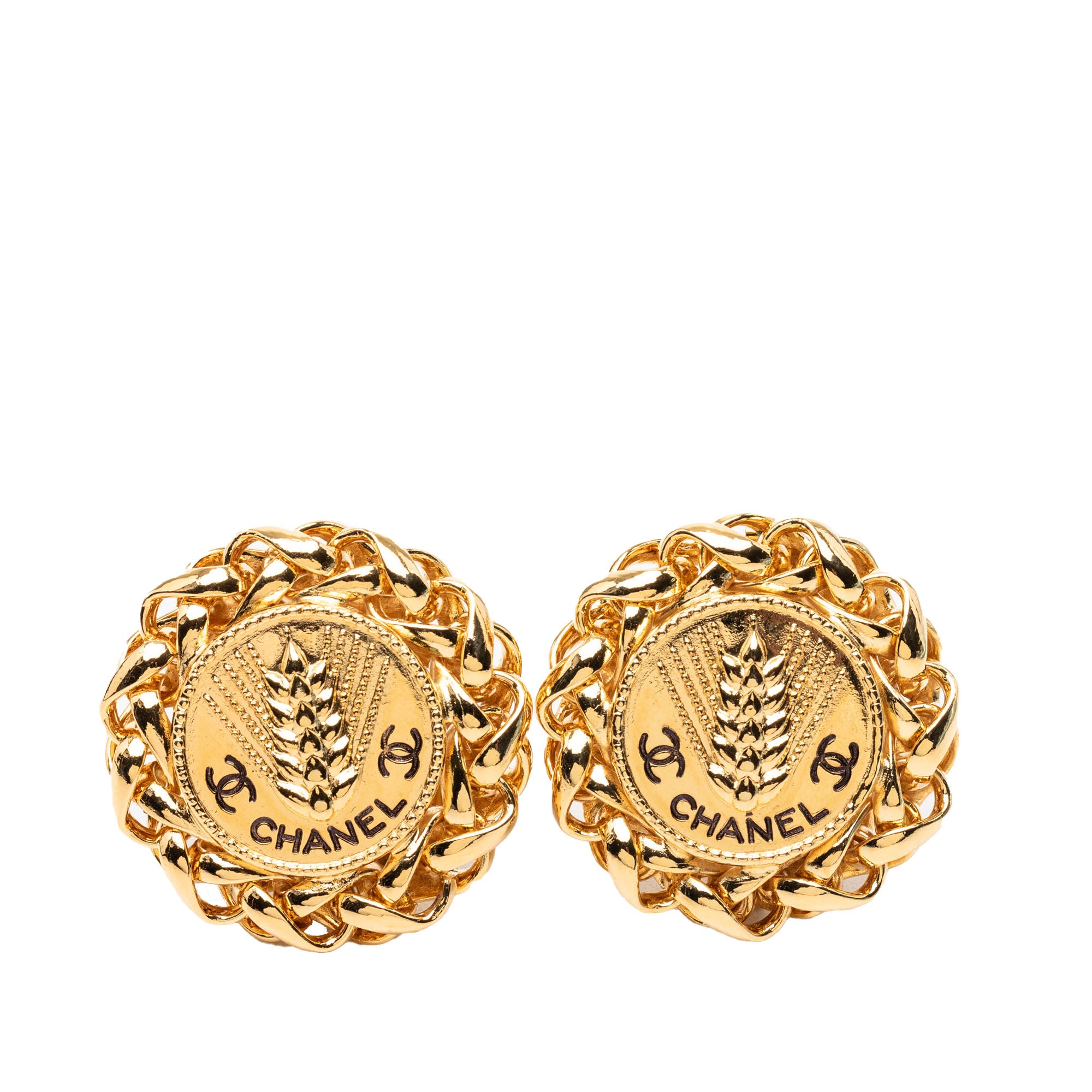 CC Gold Plated Wheat Medallion Clip On Earrings - Image 1