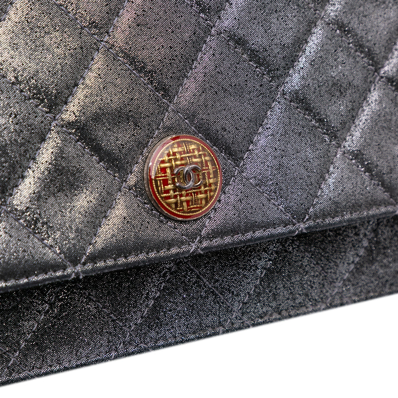 Quilted Iridescent Lambskin Tartan Button Wallet On Chain - Image 10