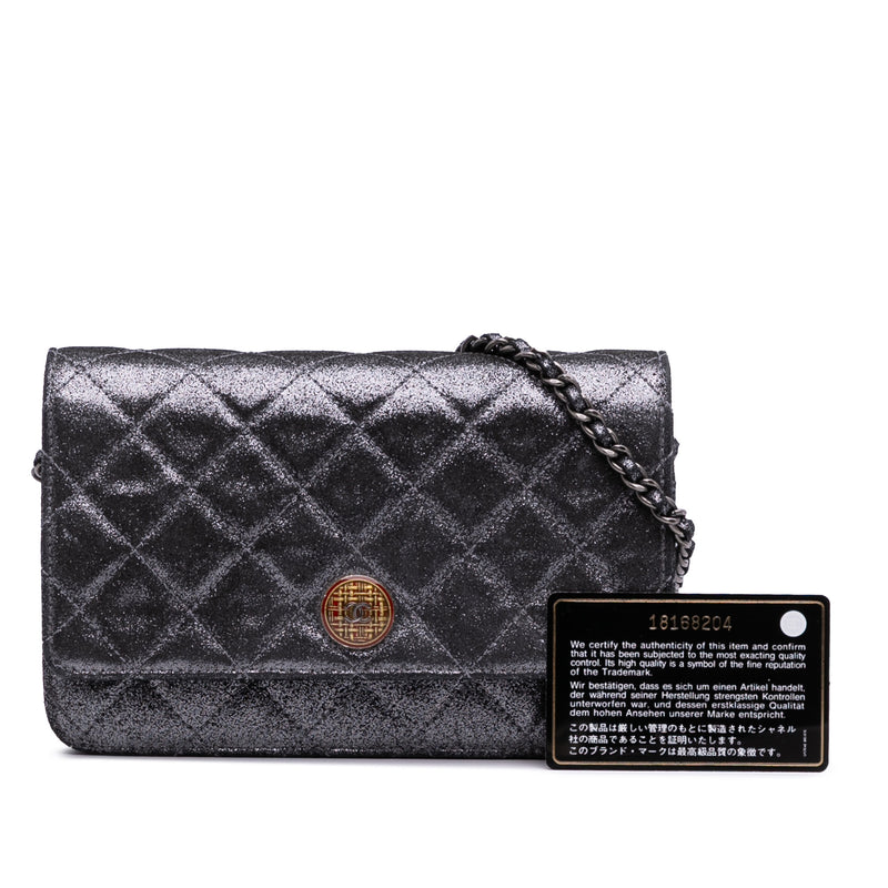 Quilted Iridescent Lambskin Tartan Button Wallet On Chain - Image 13