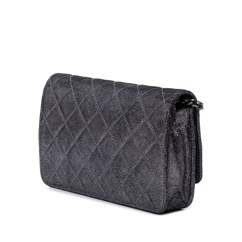 Quilted Iridescent Lambskin Tartan Button Wallet On Chain - Image 2