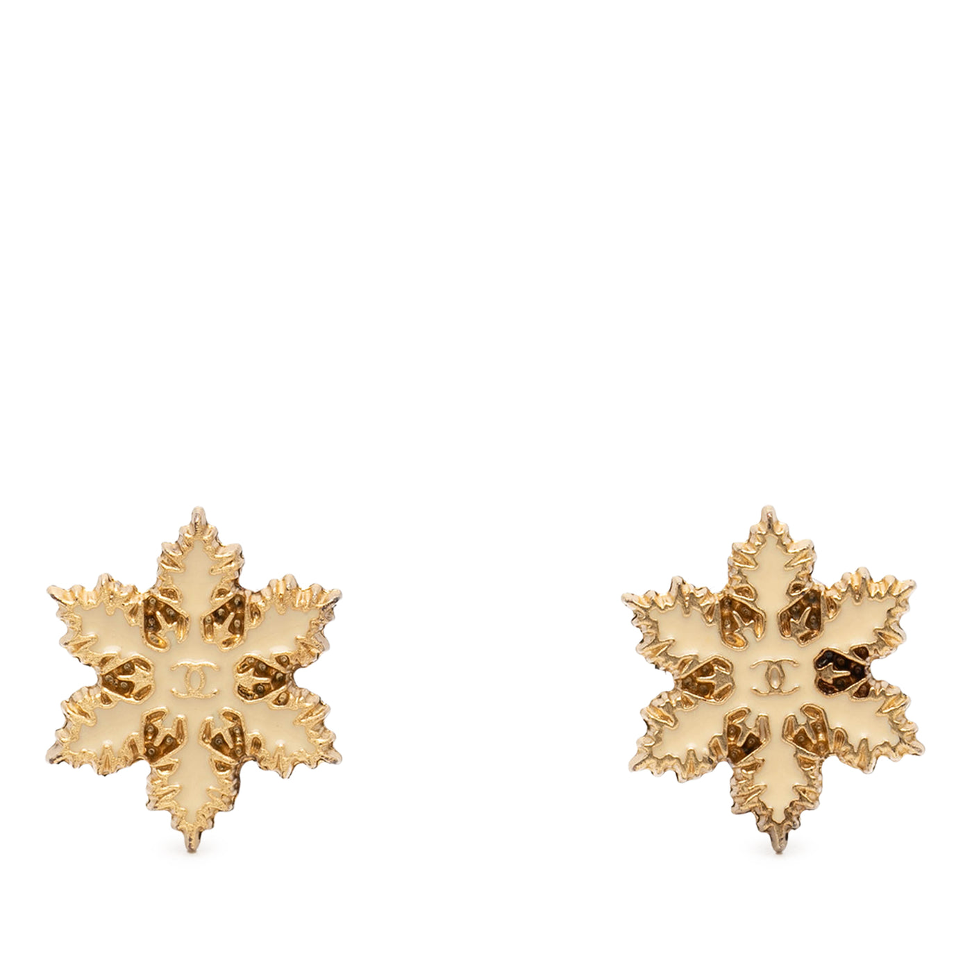 CC Gold Plated Enamel Snowflake Push Back Earrings - Image 1