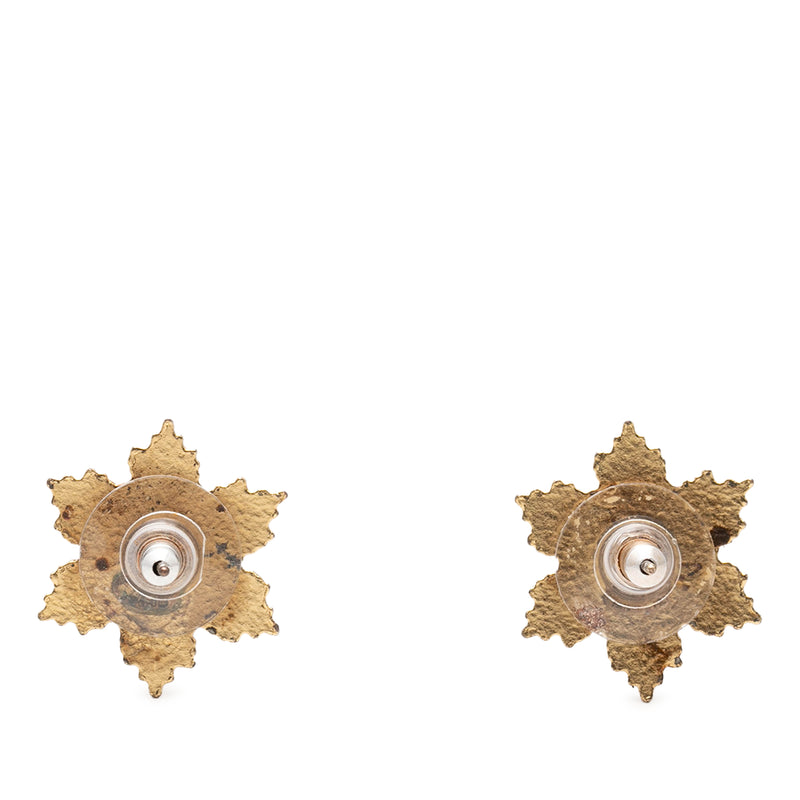 CC Gold Plated Enamel Snowflake Push Back Earrings - Image 2