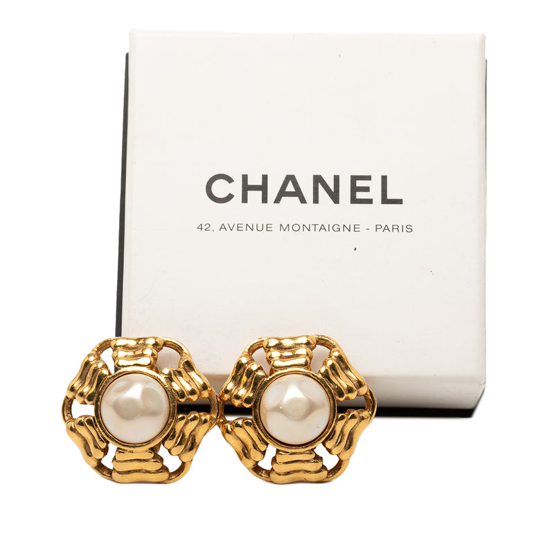 Gold Plated Faux Pearl Wavy Clip On Earrings - Image 4