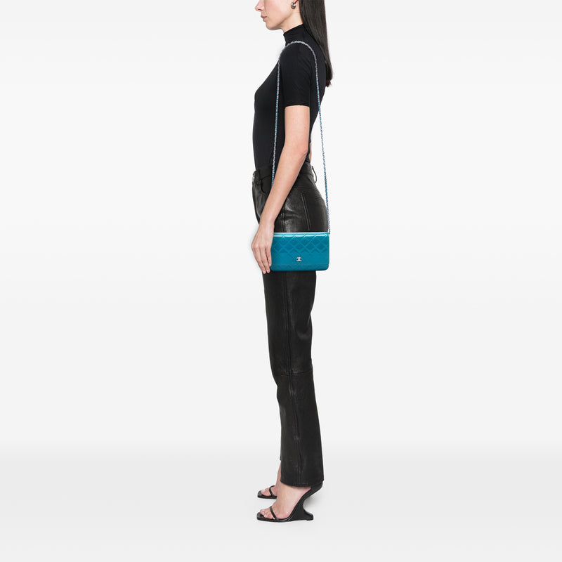 CC Quilted Patent Wallet on Chain - Image 6