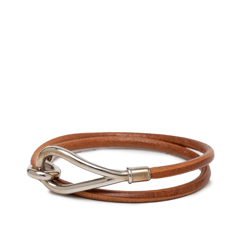 Leather and Palladium Plated Jumbo Hook Double Tour Bracelet - Image 2