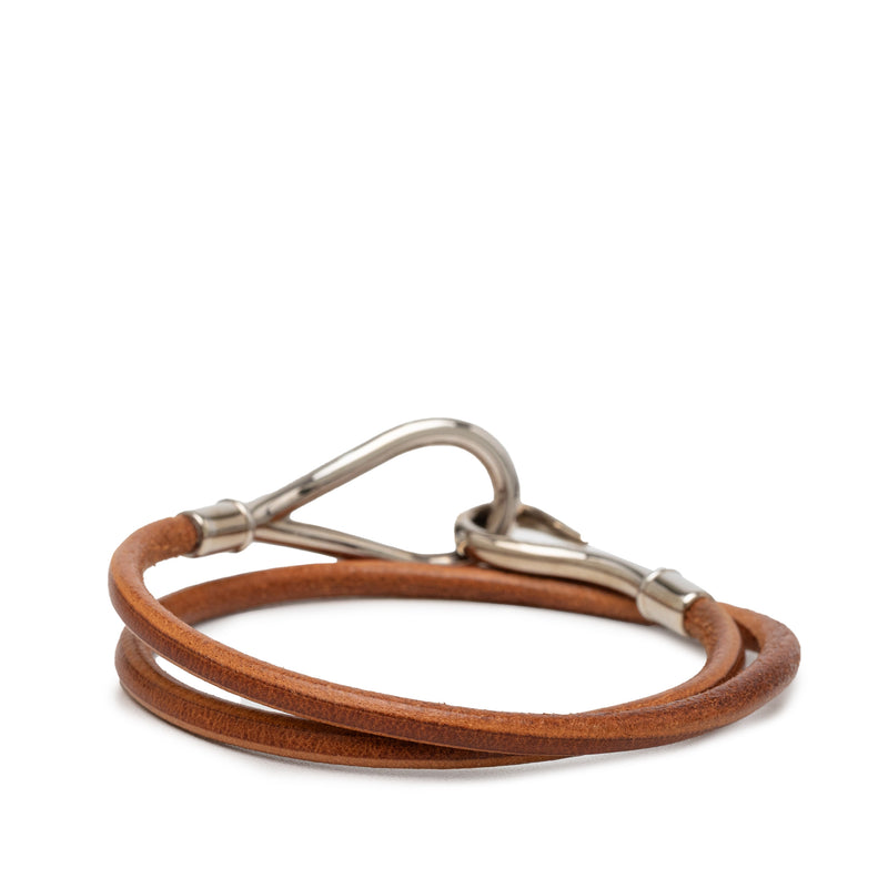 Leather and Palladium Plated Jumbo Hook Double Tour Bracelet - Image 3
