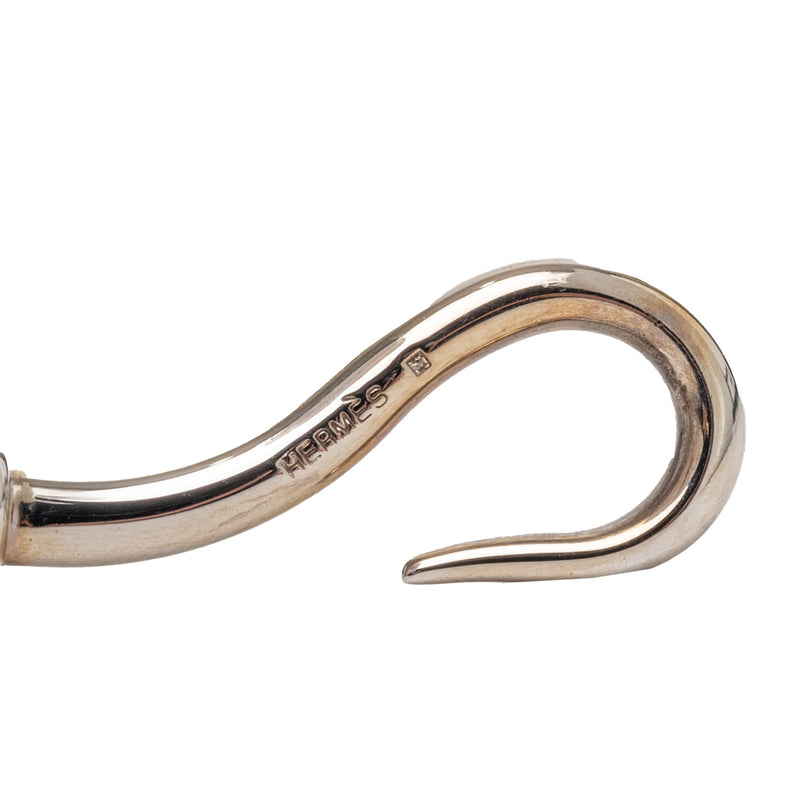 Leather and Palladium Plated Jumbo Hook Double Tour Bracelet - Image 4