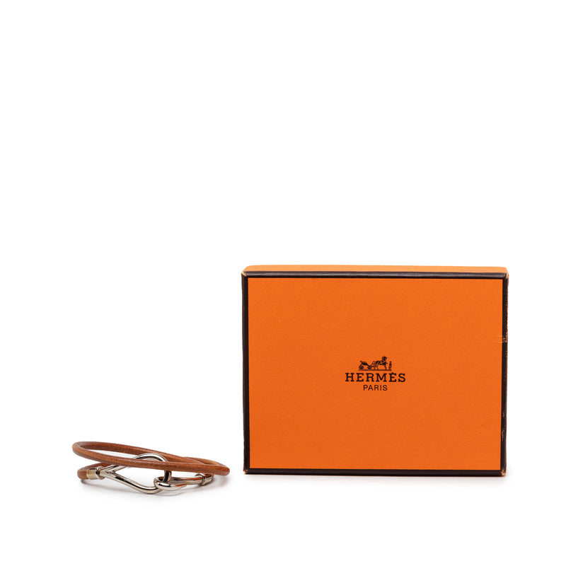 Leather and Palladium Plated Jumbo Hook Double Tour Bracelet - Image 5
