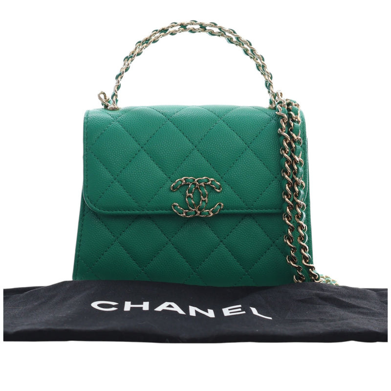 Mini CC Quilted Caviar Top Handle Flap with Chain - Image 15