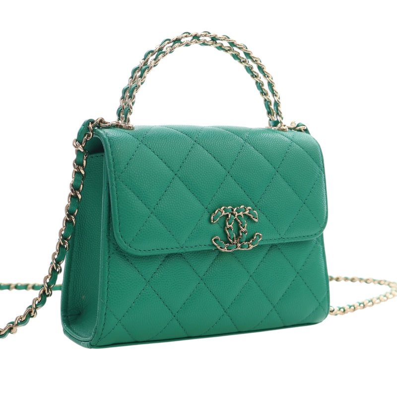 Mini CC Quilted Caviar Top Handle Flap with Chain - Image 2