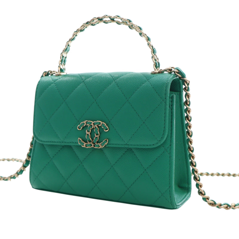 Mini CC Quilted Caviar Top Handle Flap with Chain - Image 3