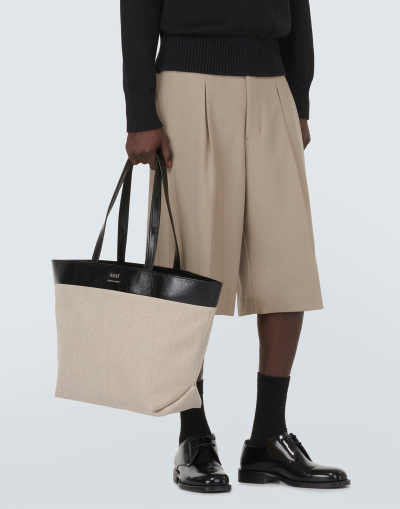 Ami Paris Tote Bag — Beige Textile