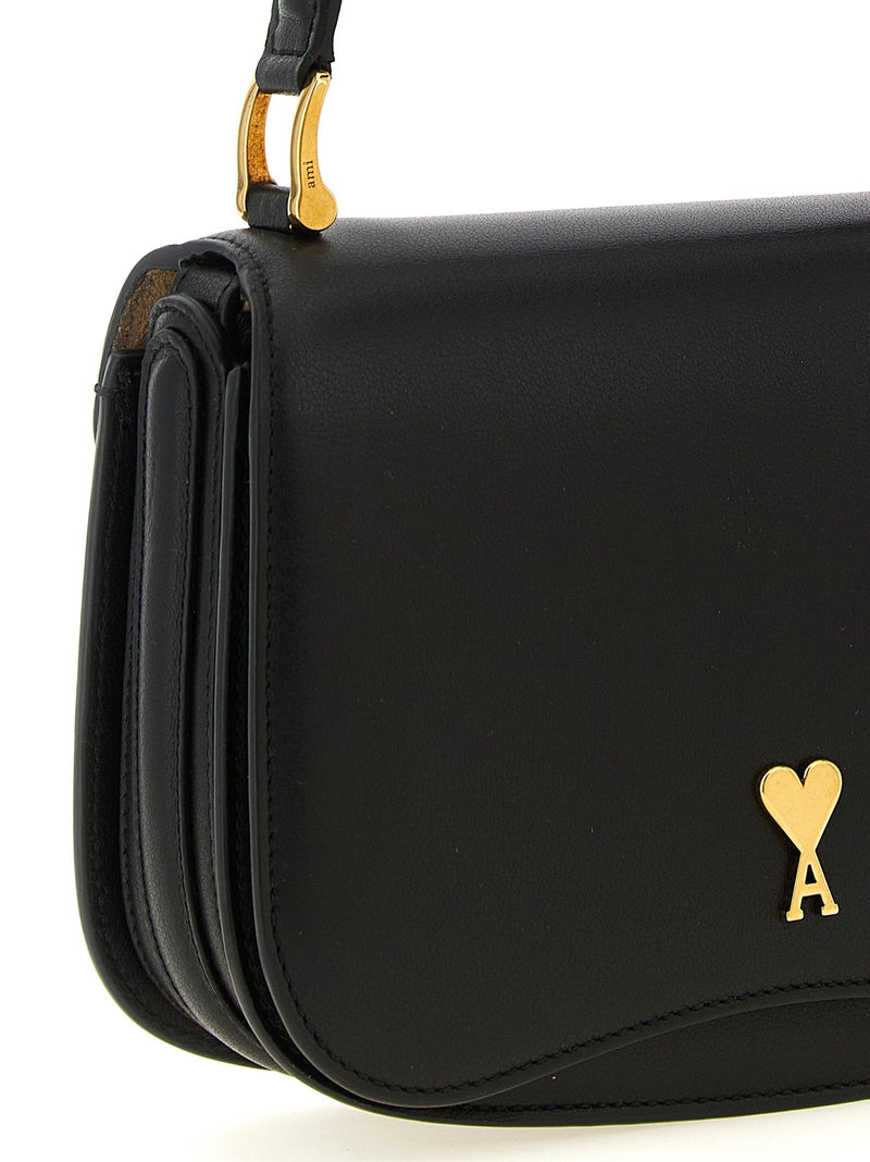 Ami Paris Shoulder Bag — Black Fine-grain Calf Leather