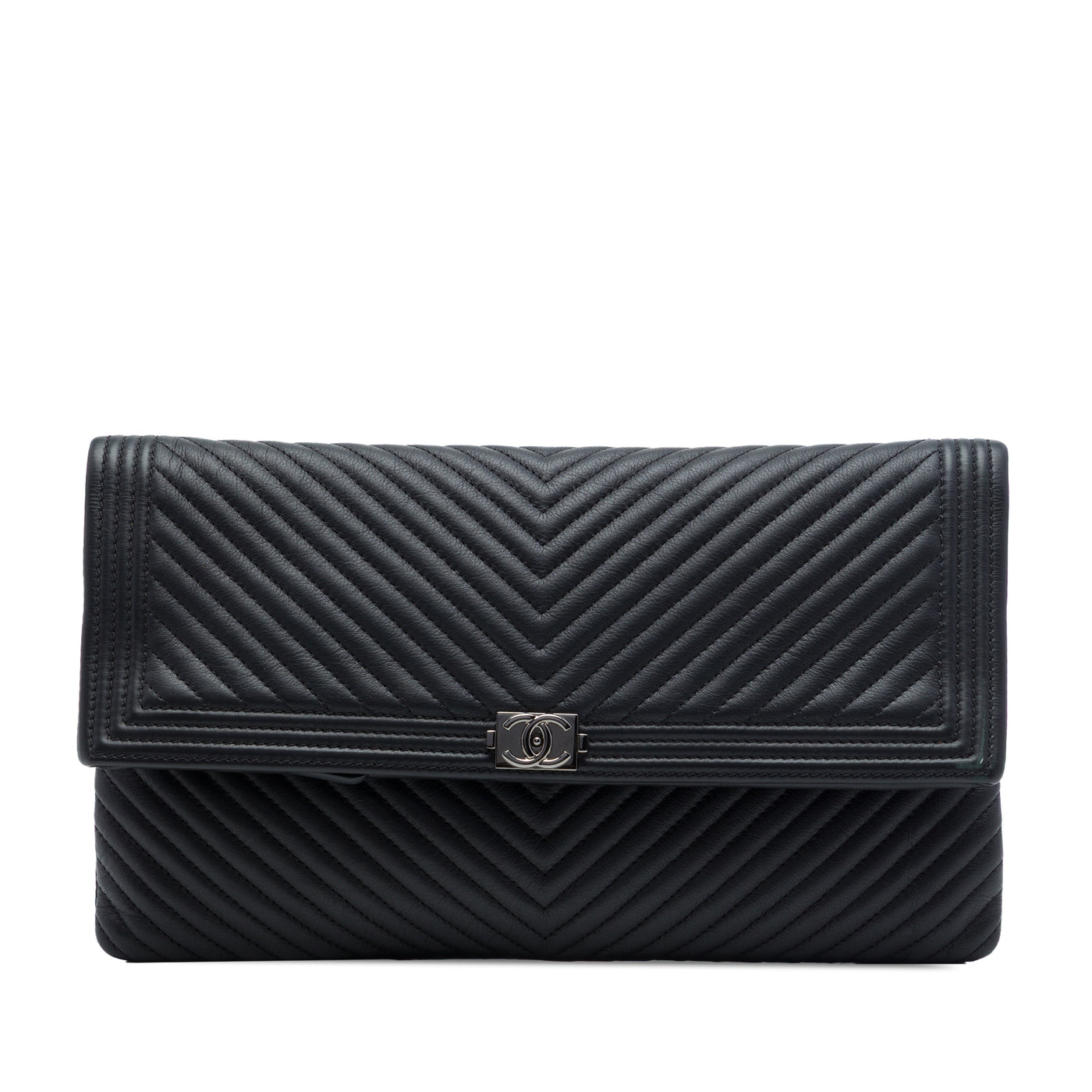 Chevron Calfskin CC Beauty Boy Foldover Clutch - Image 1