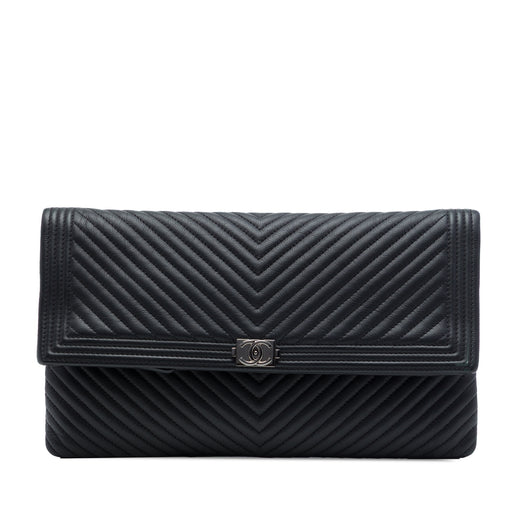 Chevron Calfskin CC Beauty Boy Foldover Clutch - Image 1