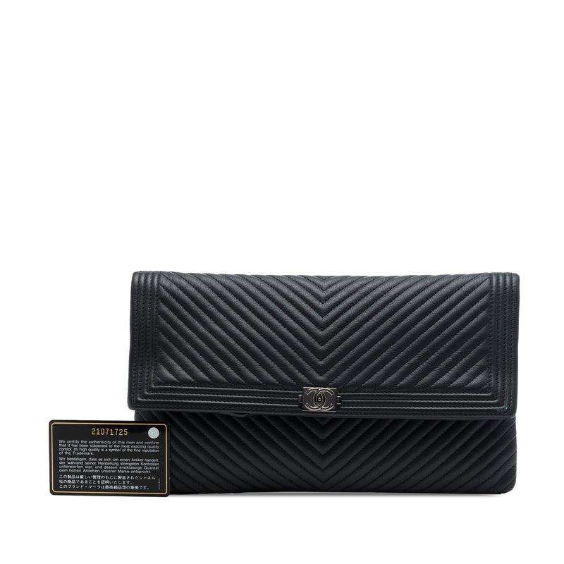 Chevron Calfskin CC Beauty Boy Foldover Clutch - Image 7