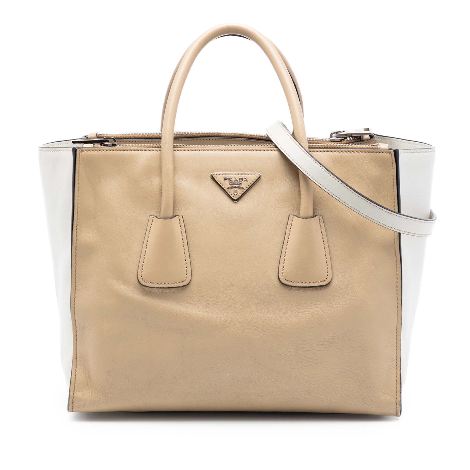 Bicolor Glace Calf Twin Pocket Double Handle Satchel - Image 1