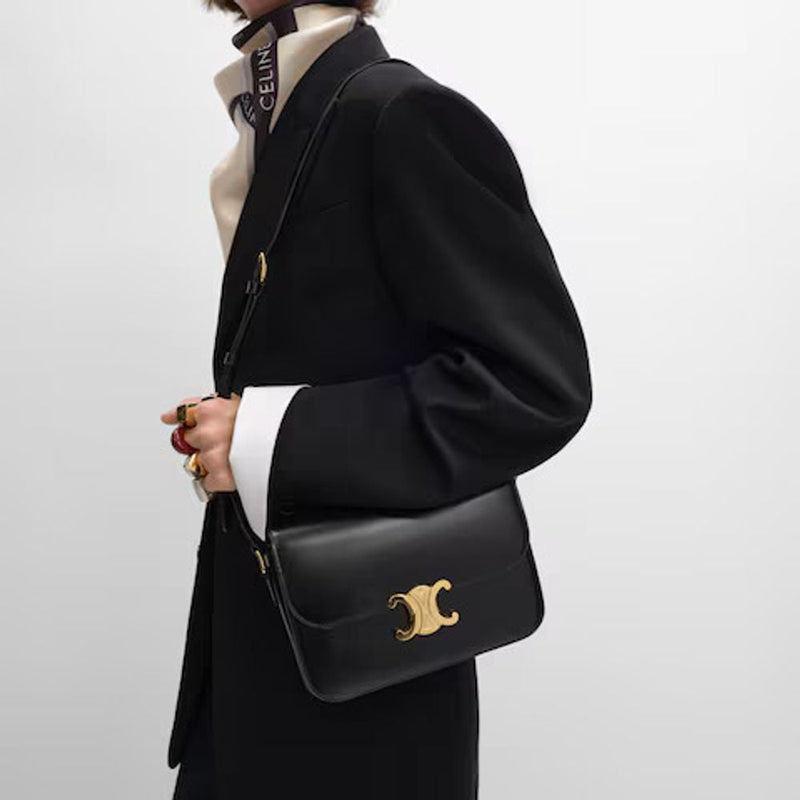 Celine E25 Shoulder Bag — Black Leather
