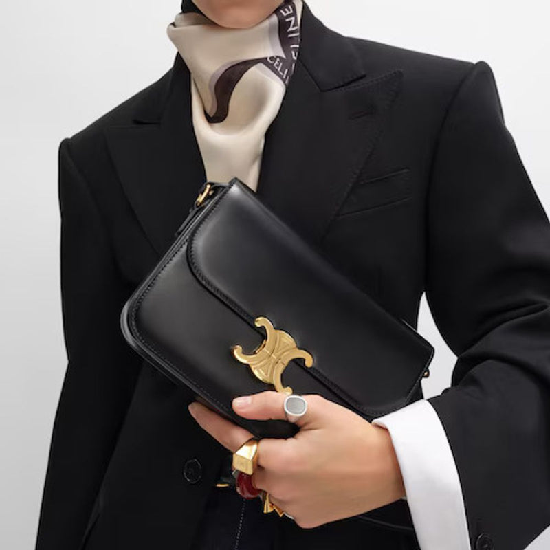 Celine E25 Shoulder Bag — Black Leather