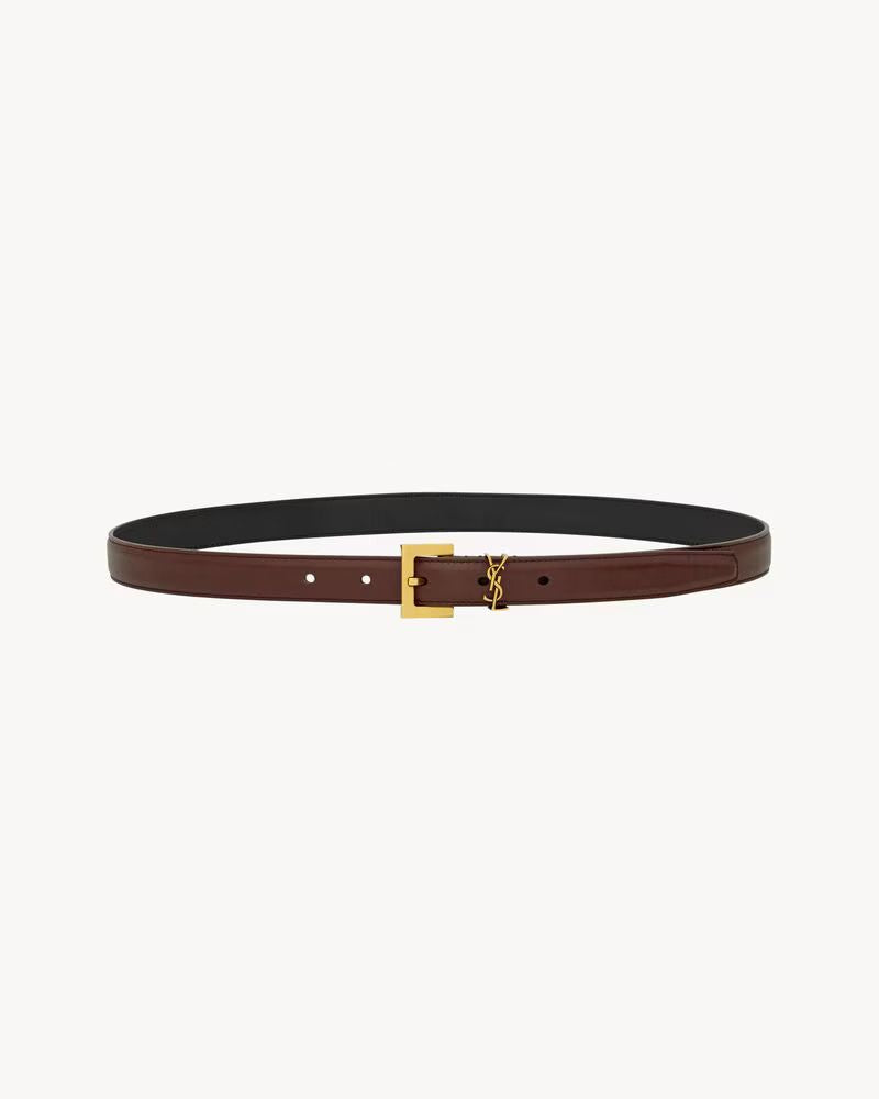 Saint Laurent Leather With Gold-Tone Buckle Belt — Brown