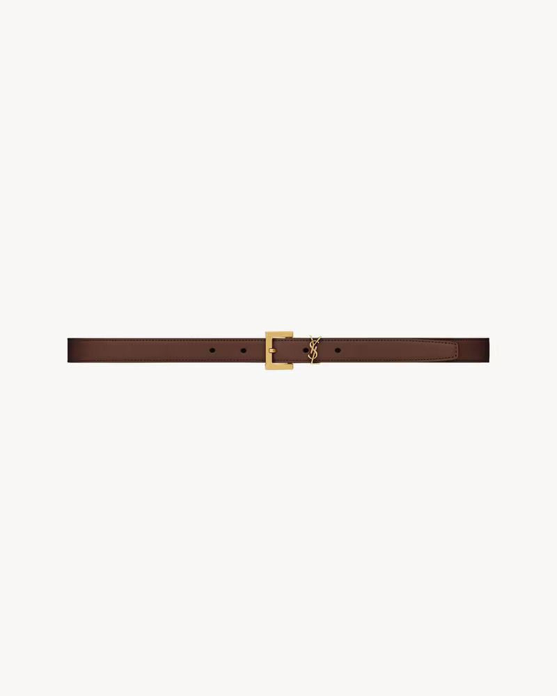 Saint Laurent Leather With Gold-Tone Buckle Belt — Brown