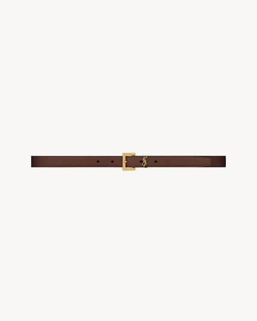 Saint Laurent Leather With Gold-Tone Buckle Belt — Brown