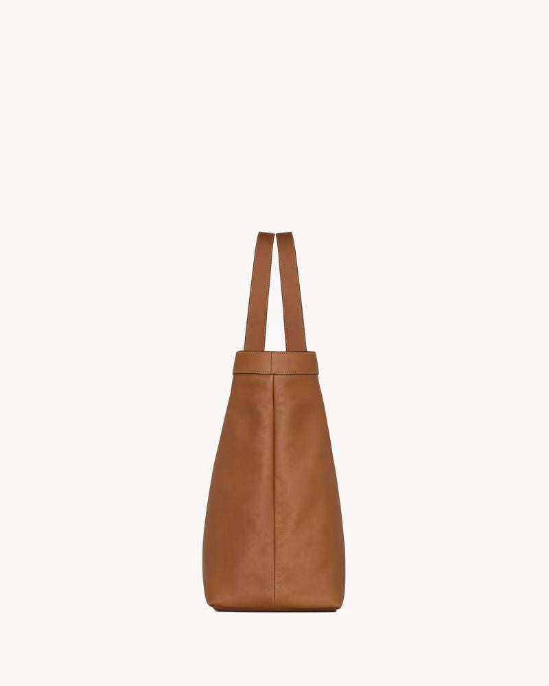 Saint Laurent Soft Leather V-Notch Shoulder Bag — Camel