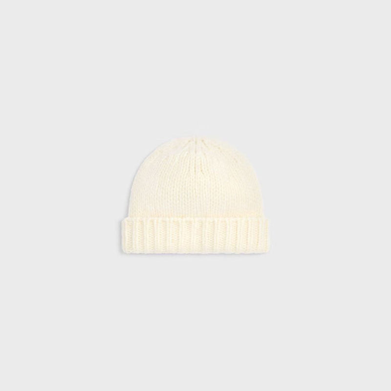 Celine Aa09y0899 Ribbed Wool Knit Winter Hat — Ivory