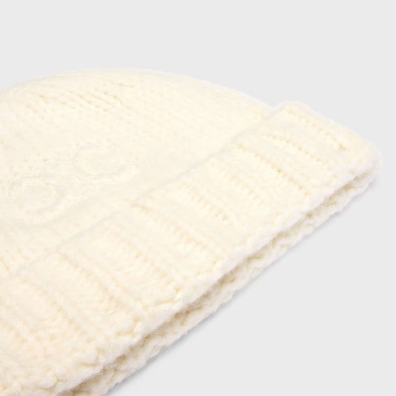 Celine Aa09y0899 Ribbed Wool Knit Winter Hat — Ivory