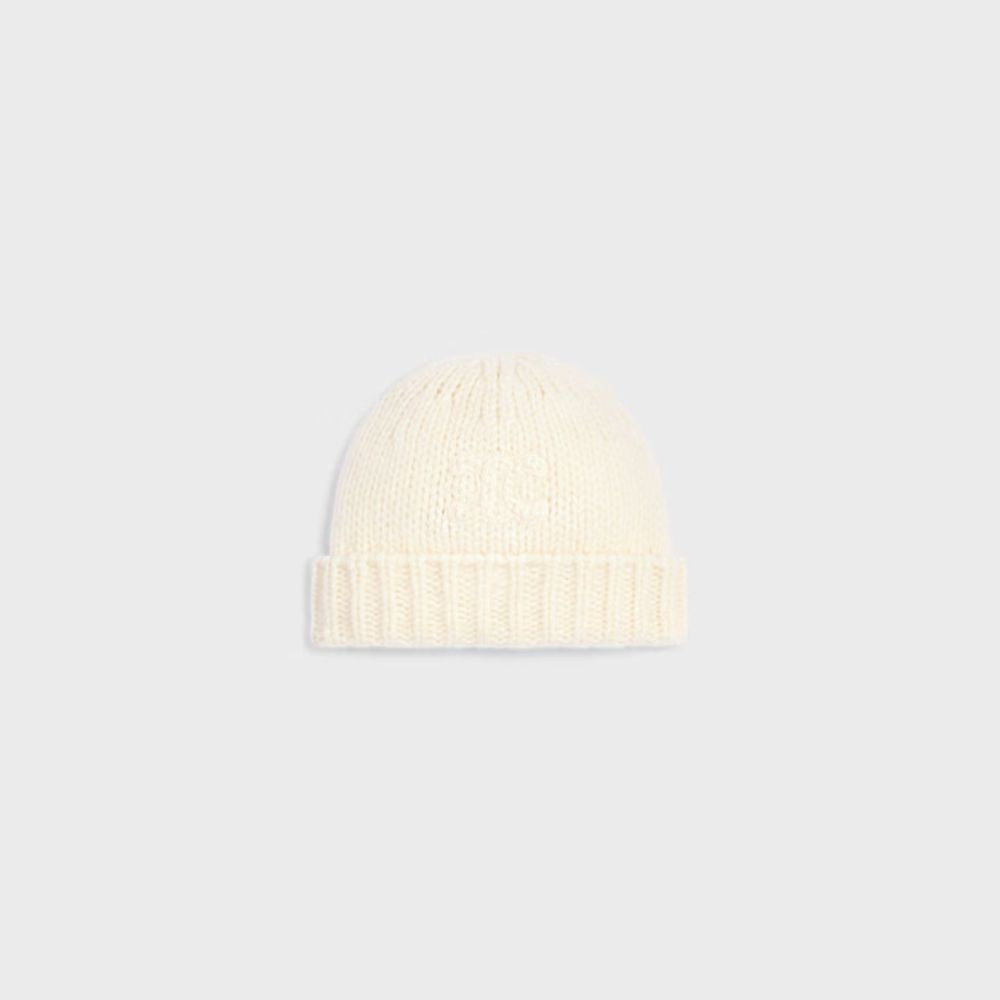 Celine Aa09y0899 Ribbed Wool Knit Winter Hat — Ivory