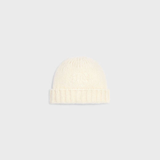 Celine Aa09y0899 Ribbed Wool Knit Winter Hat — Ivory