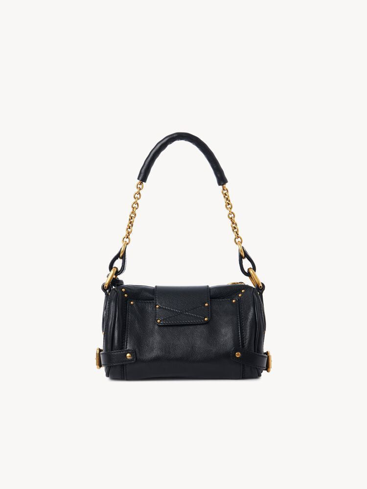 Chloé Pebbled Leather With Chain Handles Shoulder Bag — Black