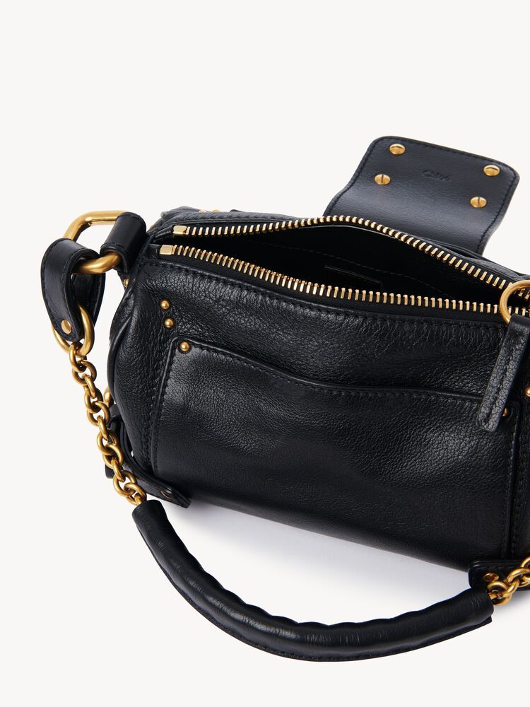 Chloé Pebbled Leather With Chain Handles Shoulder Bag — Black