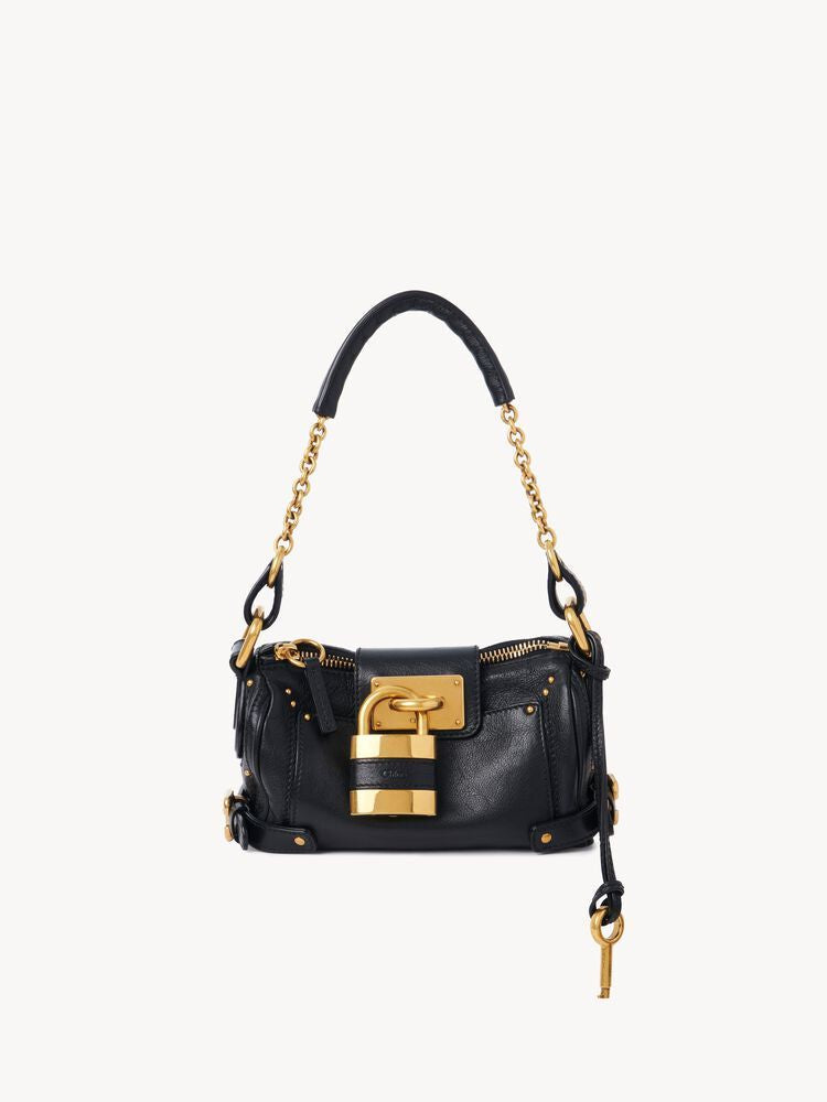 Chloé Pebbled Leather With Chain Handles Shoulder Bag — Black